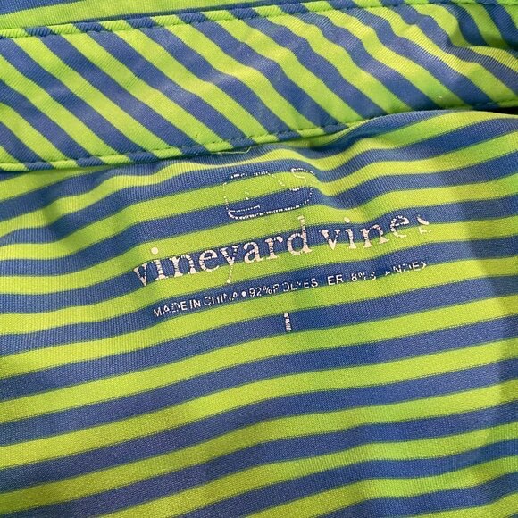 Vineyard Vines Men's Green / Blue Striped Performance Polo Shirt - Size Large - Picture 4 of 4
